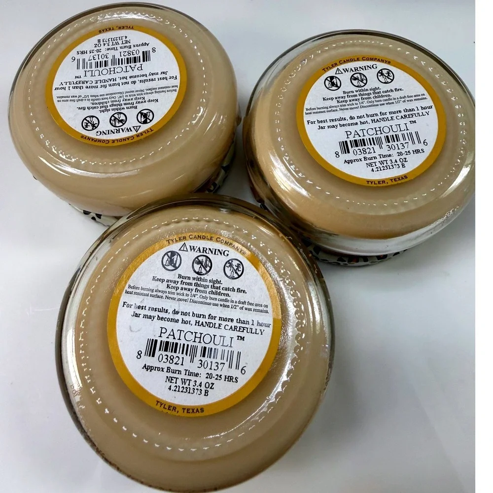 Tyler Candle Company Patchouli Scented Jar Candles 3.4oz Set of 3 Leopard Lid